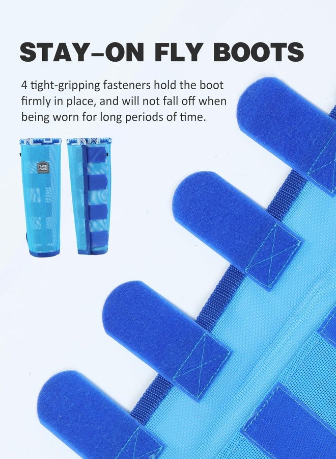 Tackmore Horse Fly Boots with Patterned Fleece Trim, Reduce Rubbing Fly Boots for Horses Set of 4 Summer Protective Leg Boots - Cool Blue L - Image 4